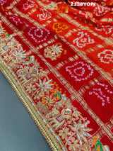 KcPc Trending Pure Gaji Silk Bandhani Jardoji Ghatchola Chunri Pila Odhna (Red Orange)