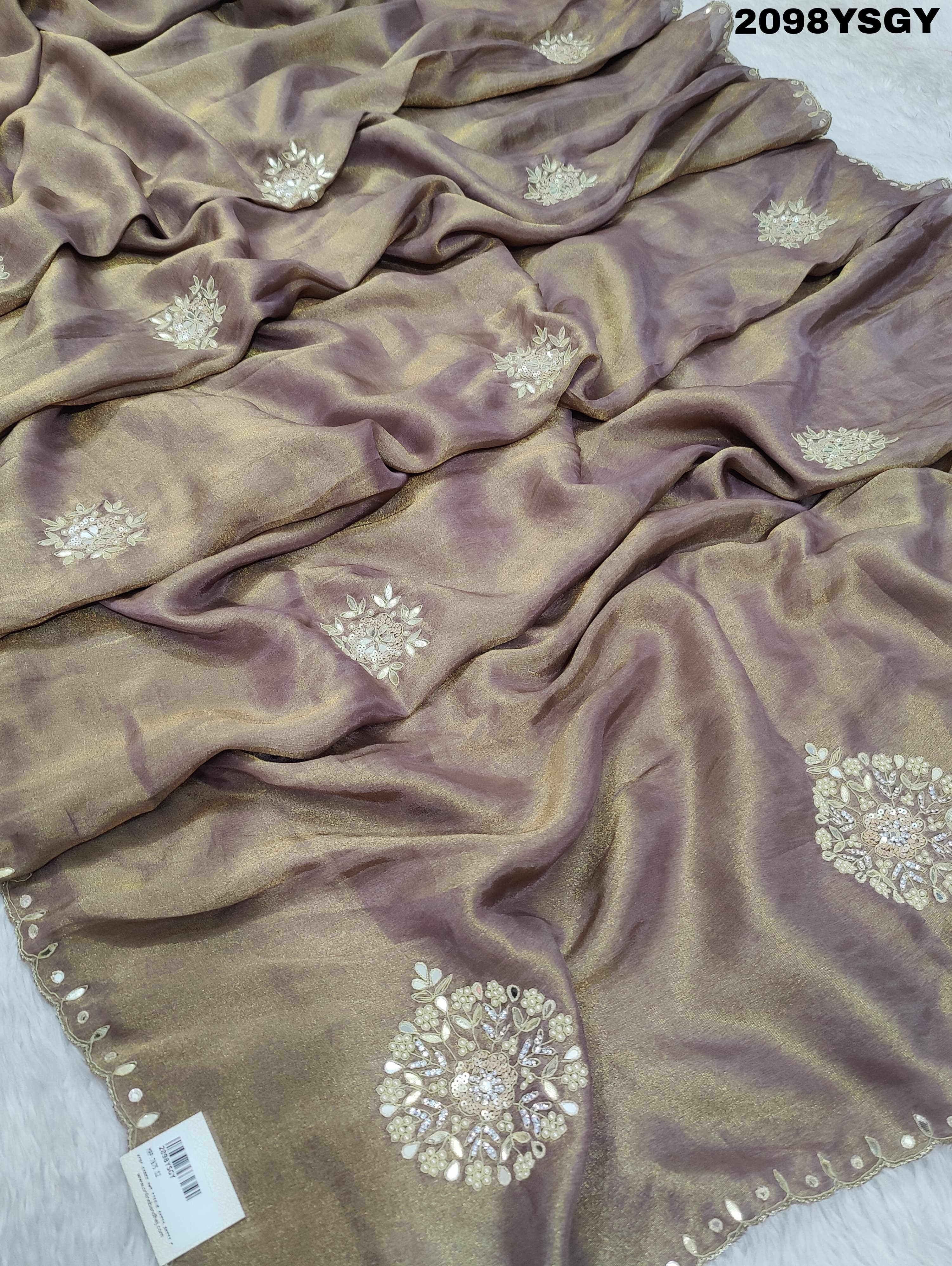Tussar Silk Cut Dana Work With Bollywood Style Saree in silver colour