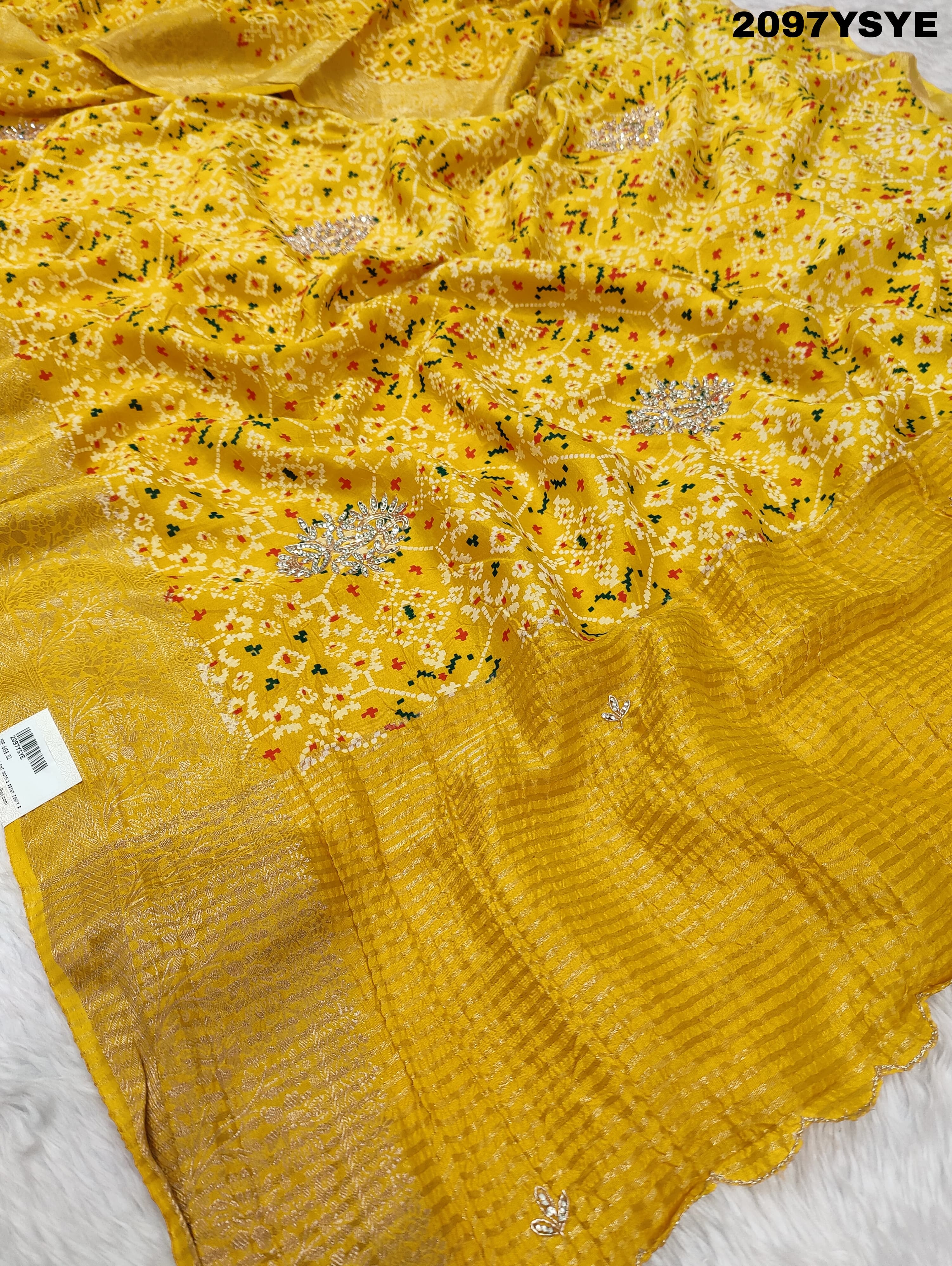  Silk Zardoji Work With Patola Print Style Saree in yellow colour