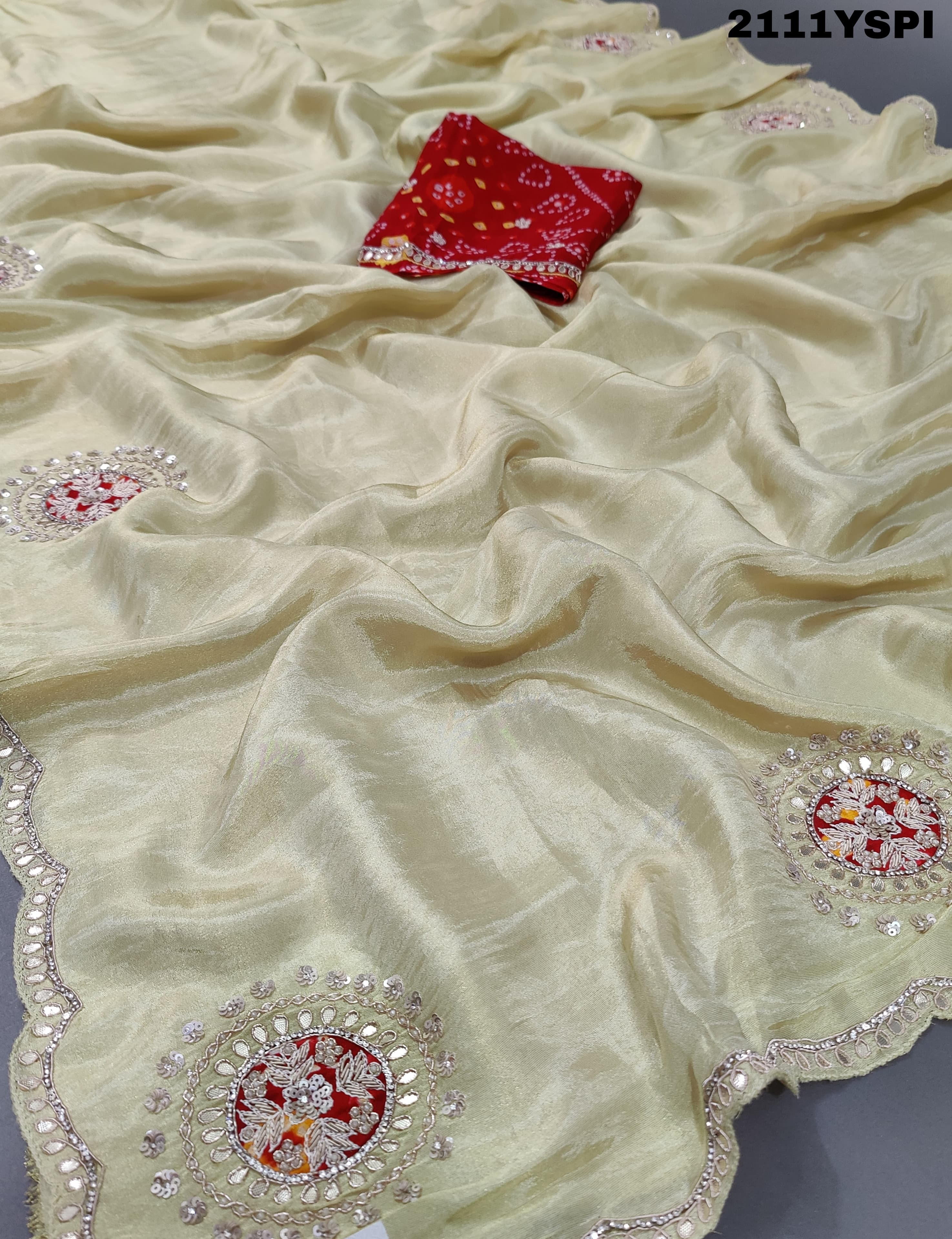  Dola Silk Gotapatti Work With Bollywood Style Saree in white colour