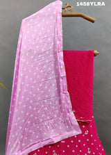 A traditional wear lehenga in pink color with bandhani style 
