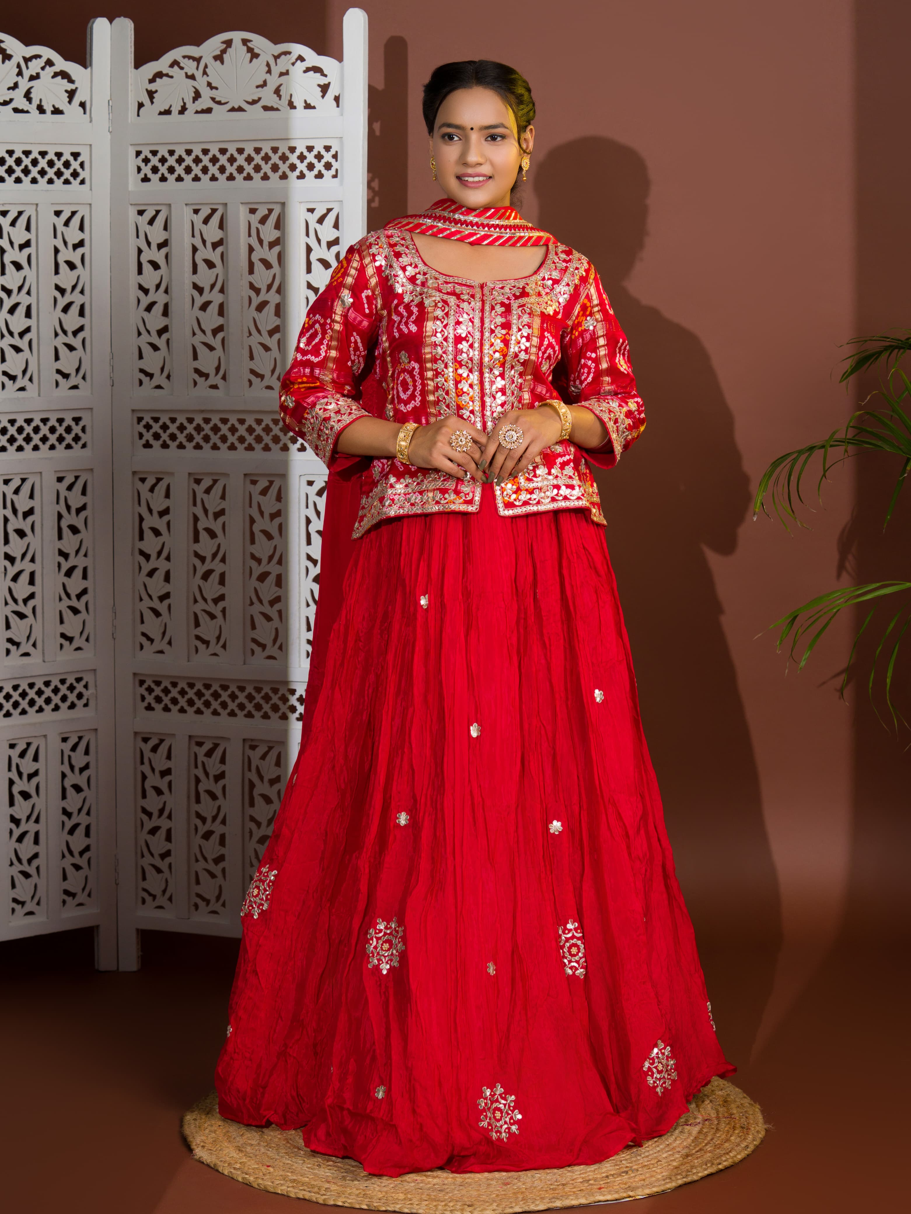 KcPc New Beautiful Gaji Silk Bandhani Style With Gotapatti indo western Dress WorkSATIS