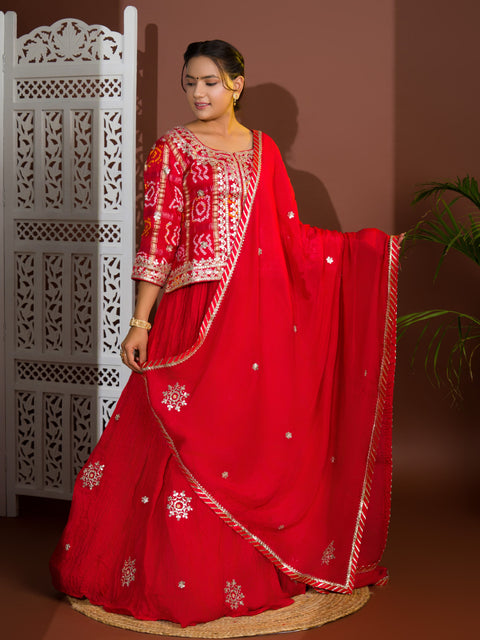 KcPc New Beautiful Gaji Silk Bandhani Style With Gotapatti Work Lehenga RGC