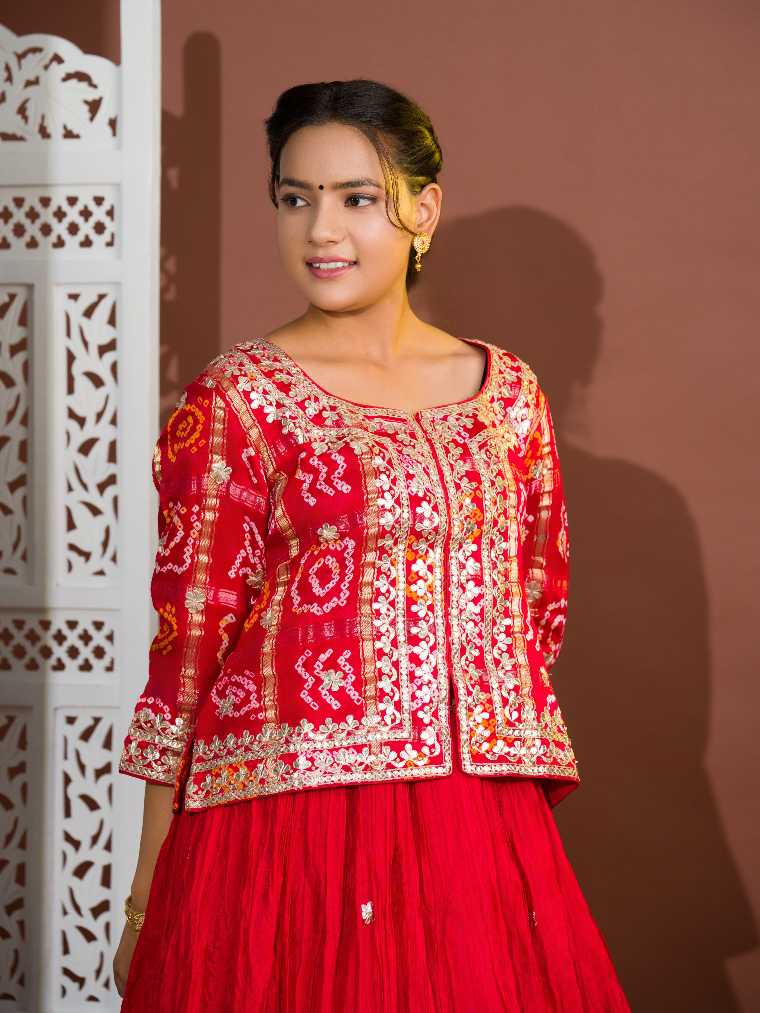 KcPc New Beautiful Gaji Silk Bandhani Style With Gotapatti indo western Dress WorkSATIS