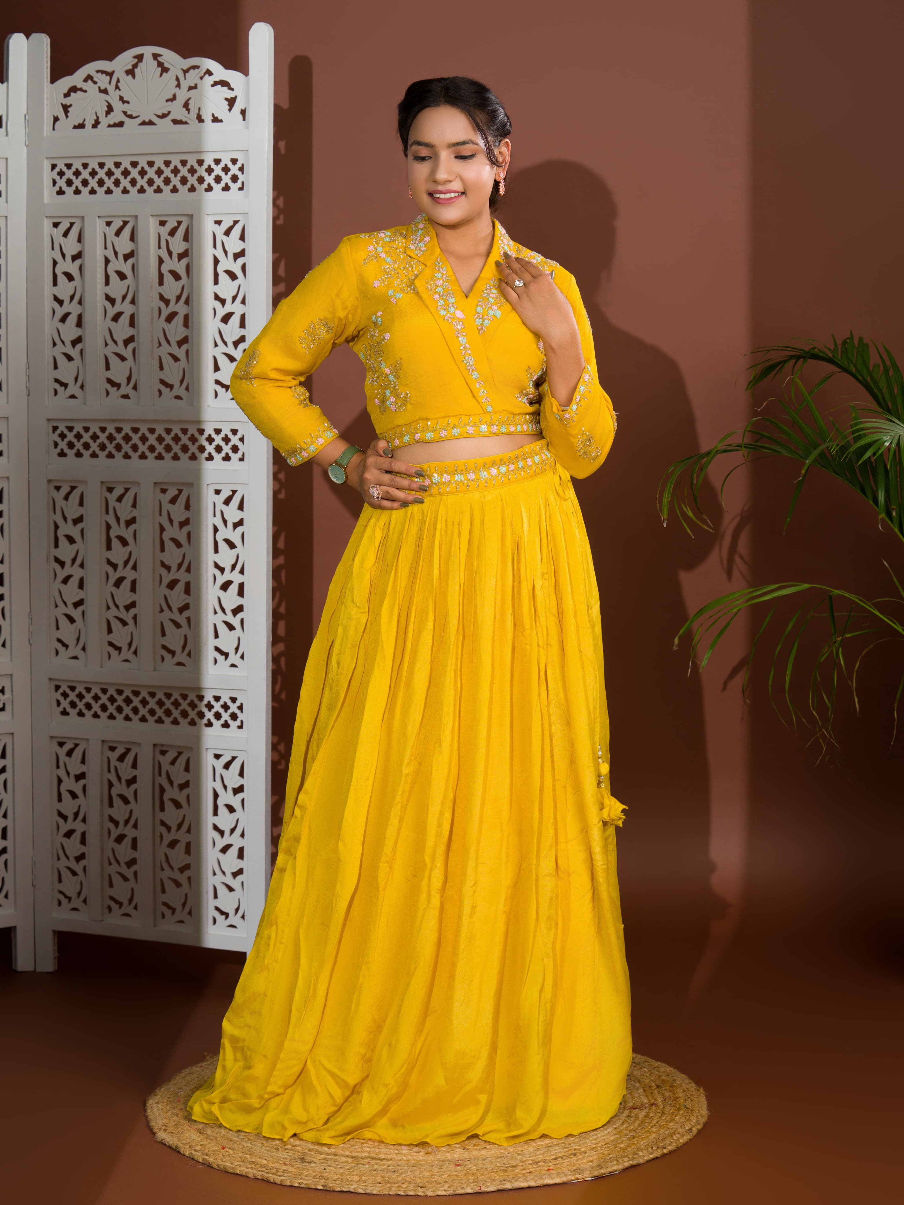 KcPc New Beautiful H O silk Crop Top Style With Kashida Cutdana Work indo western Dress MUL