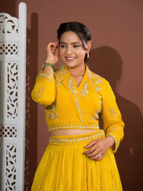 KcPc New Beautiful H O silk Crop Top Style With Kashida Cutdana Work indo western Dress MUL