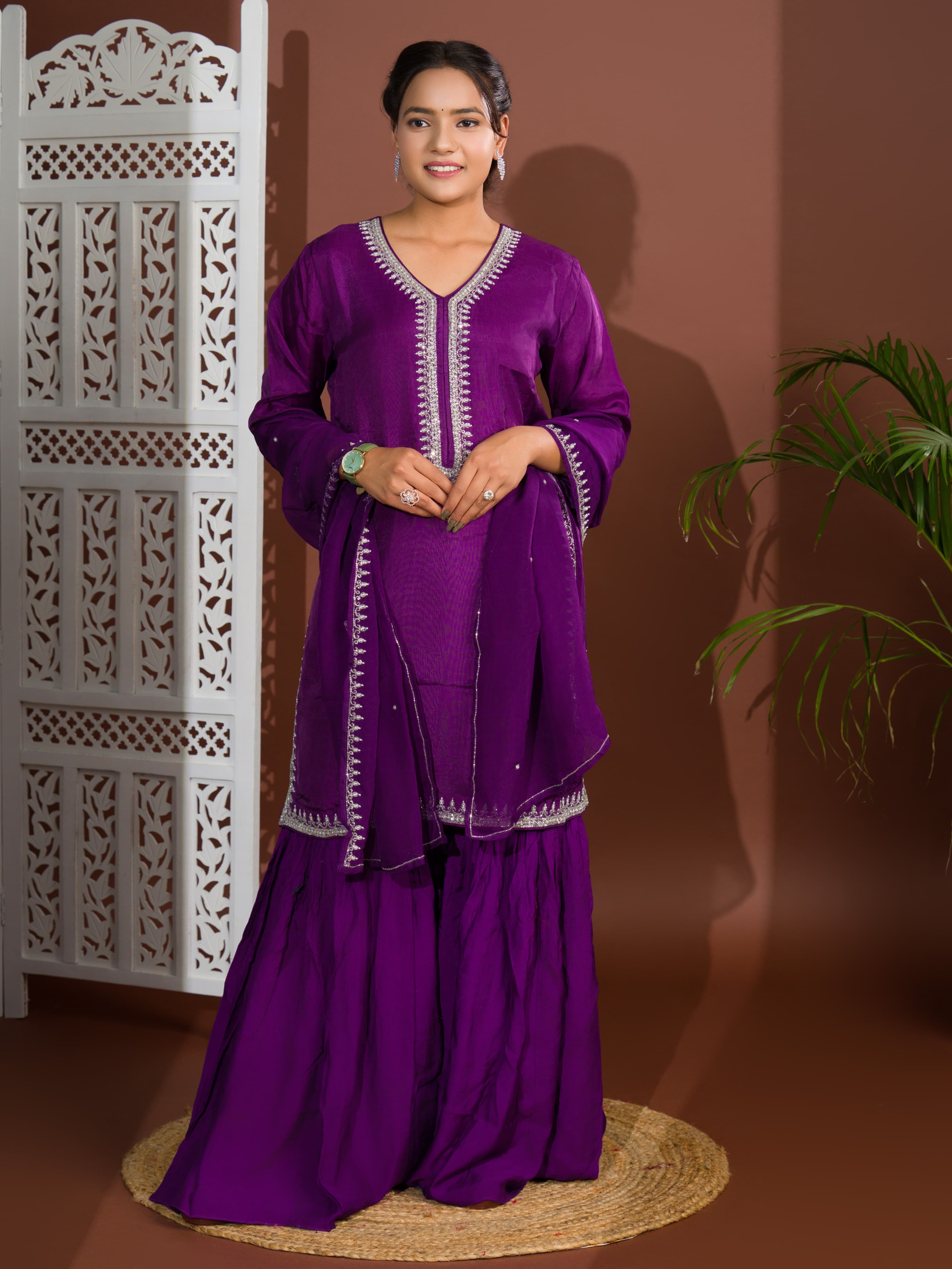 KcPc NewCrape silk Sharara With Cutdana work indo western Dress MUL