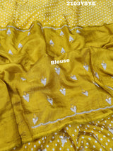 Silk Bandhani With Pearl Gotapatti Work Sareein yellow colour