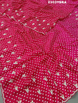  Silk Bandhani With Pearl Gotapatti Work Saree in rani colour