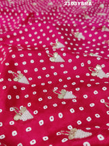  Silk Bandhani With Pearl Gotapatti Work Saree in rani colour