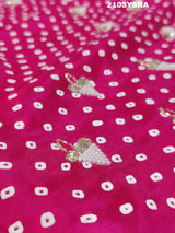  Silk Bandhani With Pearl Gotapatti Work Saree in rani colour