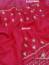  Silk Bandhani With Pearl Gotapatti Work Saree in rani colour