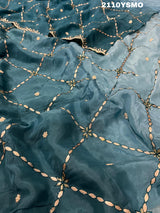 A blue saree with geometric gotapatti work embroidery 