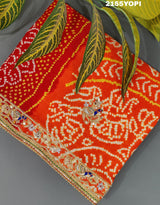 KcPc Gaji Silk Bandhej Marwadi Piliya Odhna with Zardoji Work MNL
