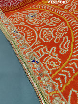 KcPc Gaji Silk Bandhej Marwadi Piliya Odhna with Zardoji Work MNL
