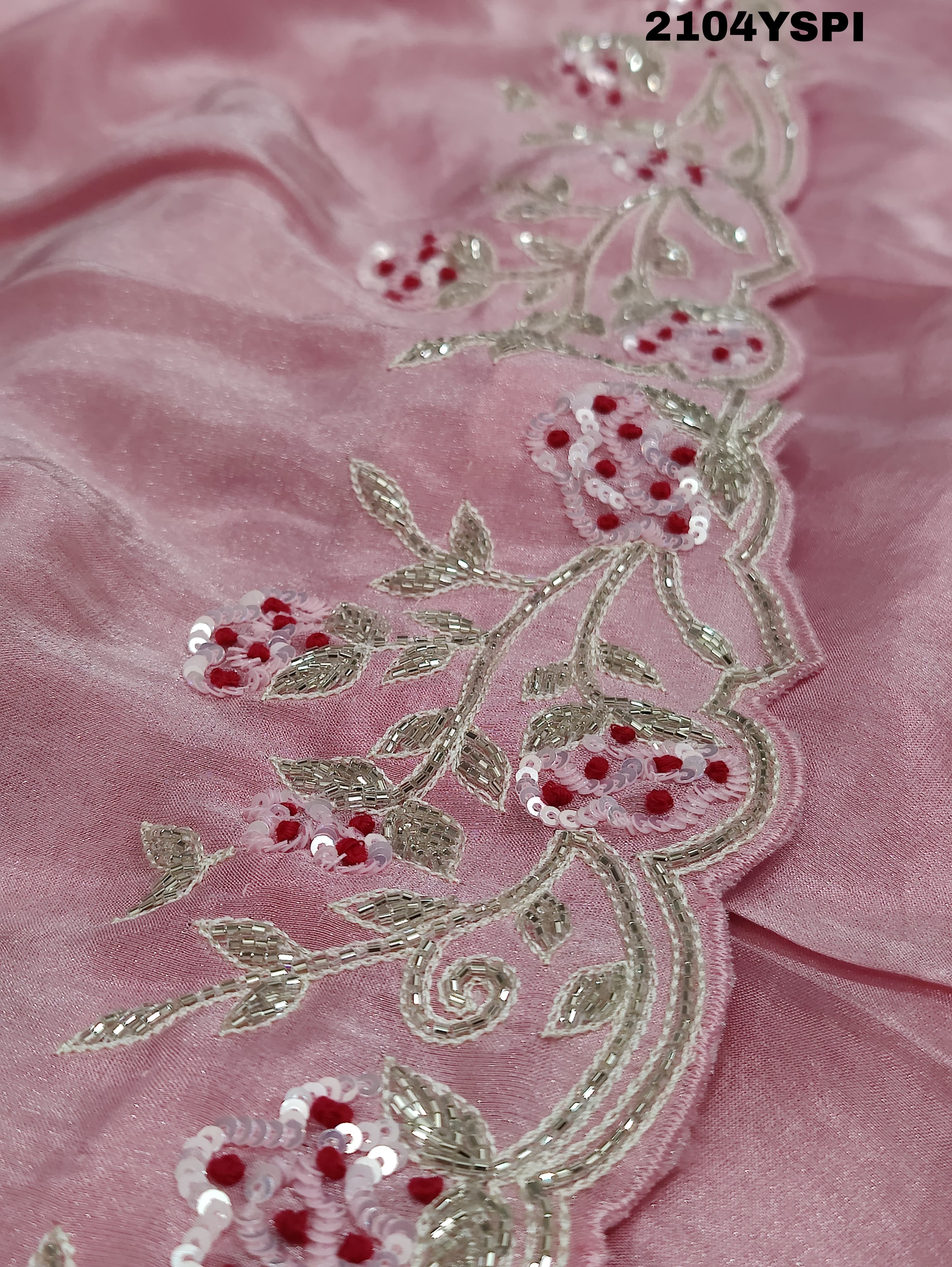  Silk Sequence cutdana Tari Work Saree in pink colour