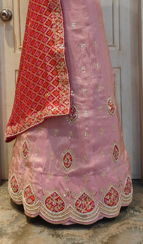 KcPc New Upada Silk Khaddi Georgette dupatta Cutdana white beads work Lehenga MAD