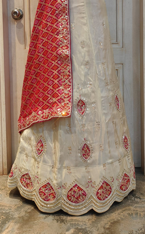 KcPc New Special Upada Silk Khaddi Georgette dupatta Cutdana white beads work Lehenga MAD