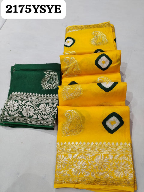 KcPc New Beautiful Dola Silk Bandhani Zari Weaving Work Saree RTK