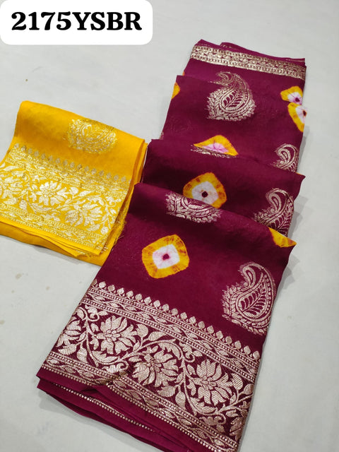 KcPc Beautiful Dola Silk Bandhani Zari Weaving Work Saree RTK