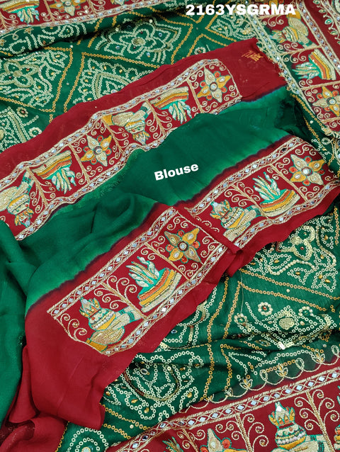 KcPc New Bandhani with Aari & Real Mirror Work Rajwadi Saree CHA