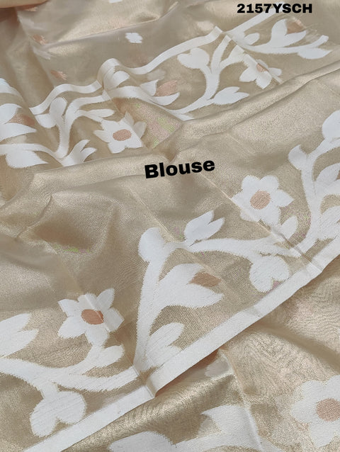 KcPc New Tissue Silk Banarasi Style Floral Weaving Saree KB