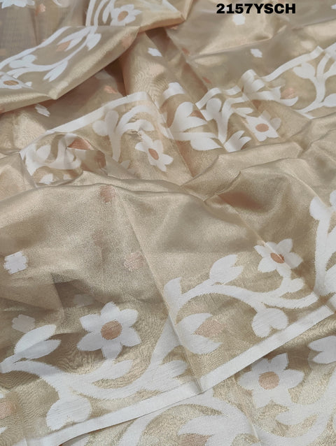 KcPc New Tissue Silk Banarasi Style Floral Weaving Saree KB