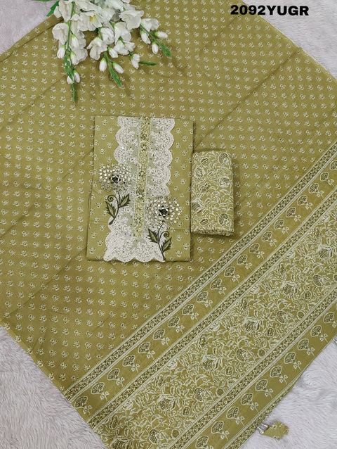 KcPc Beautiful Pure Cotton Printed Style Kashida Mirror Work Suit SAN