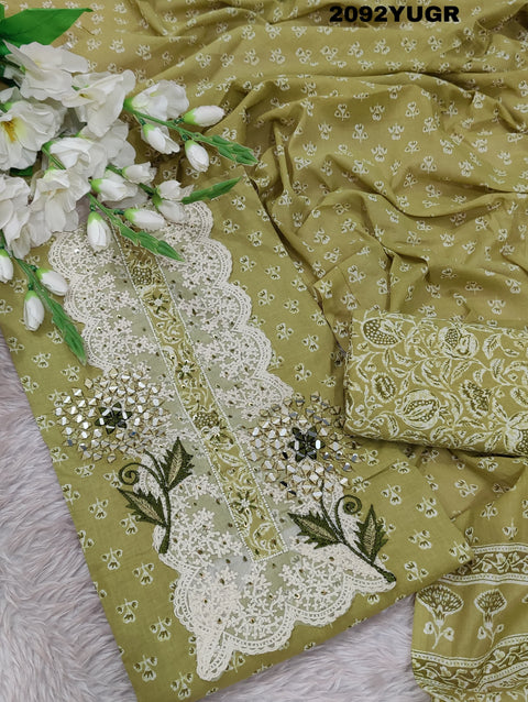 KcPc Beautiful Pure Cotton Printed Style Kashida Mirror Work Suit SAN