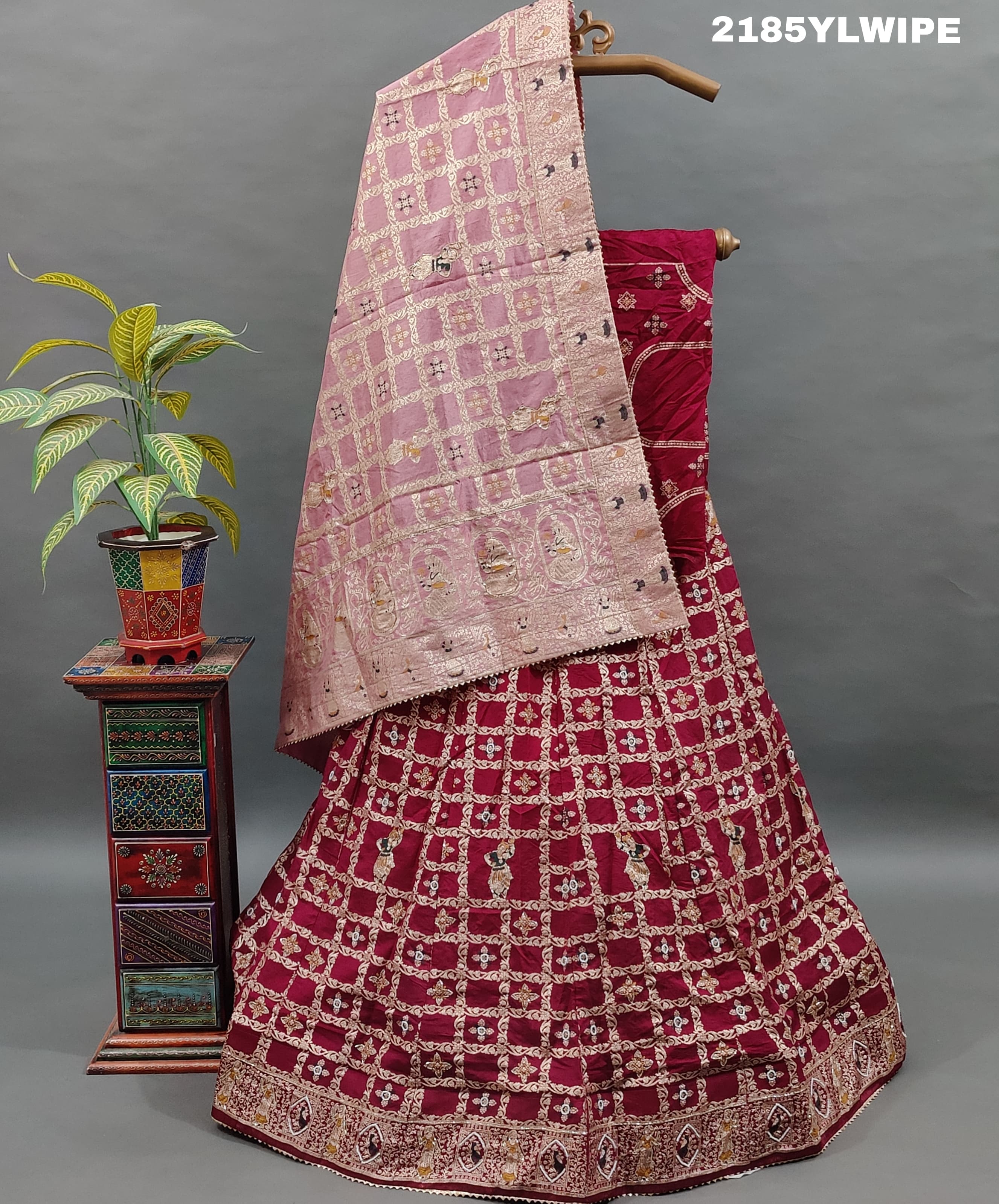 A traditional wear lehenga with Dola Silk Banarasi style