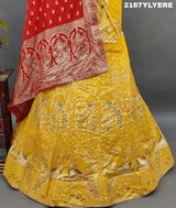 A traditional Indian lehenga with a Banarasi style