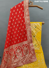 A traditional Indian lehenga with a Banarasi style