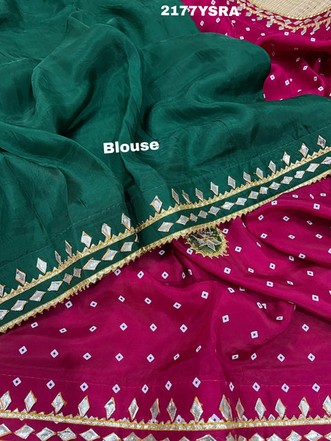 KcPc New Beautiful  Modal silk Bandhani With Kachha Gotapatti work Saree VK