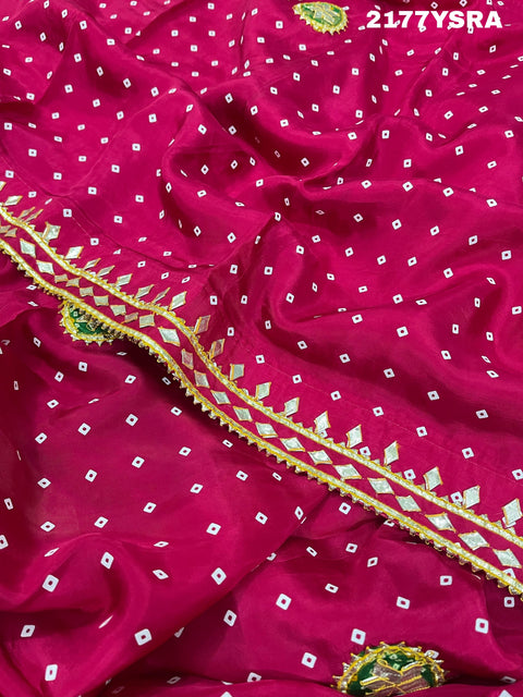KcPc New Beautiful  Modal silk Bandhani With Kachha Gotapatti work Saree VK