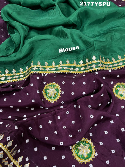 KcPc New Modal silk Bandhani With Kachha Gotapatti work Saree VK