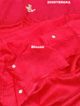 A red and gold Banarasi style silk saree with zardozi work, 