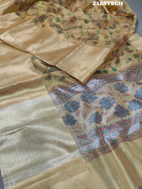 KcPc New Tussar Silk Printed style With Banarasi weaving Saree KB