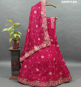A traditional style pink Chinon silk lehenga with mukesh work