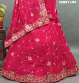 A traditional style pink Chinon silk lehenga with mukesh work