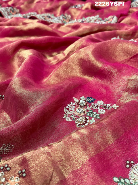 KcPc NewTussar Tissue Silk Traditional Sequence Embroidery Work Saree PAL