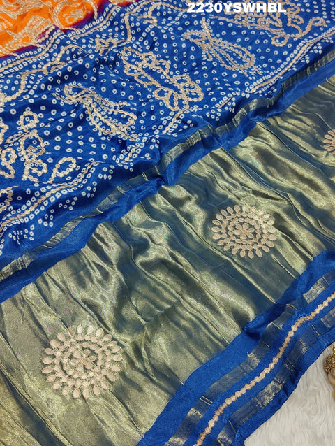 KcPc New Beautiful Gaji Silk Bandhani Style With Gotapatti Work Saree NAV