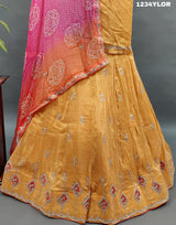 Traditional Indian lehenga choli with cutdana and gotapatti work