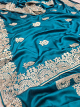 KcPc Special Satin Crape Silk Bollywood With Gotapatti or Zarkan Mix Work Saree AMT