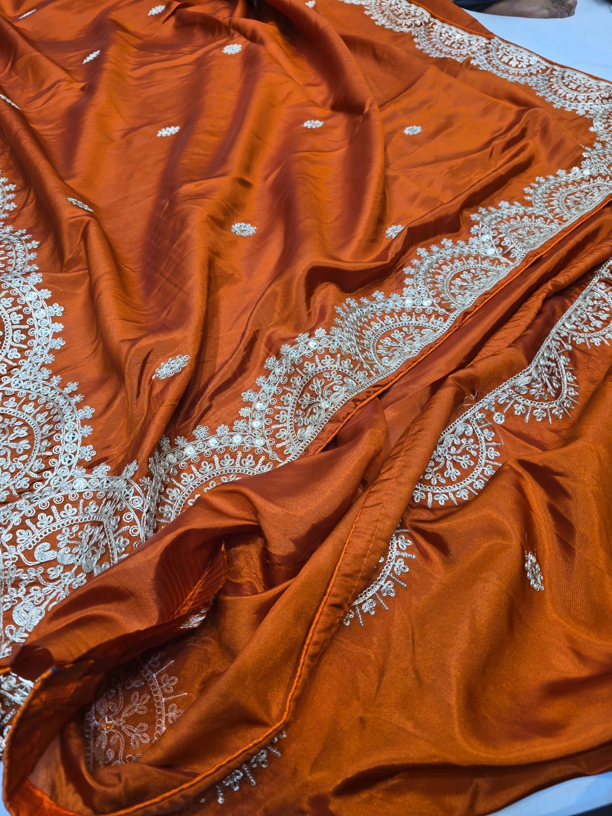 KcPc New Pure Crepe silk Bollywood With Foil Gota Zari Work Saree AMT