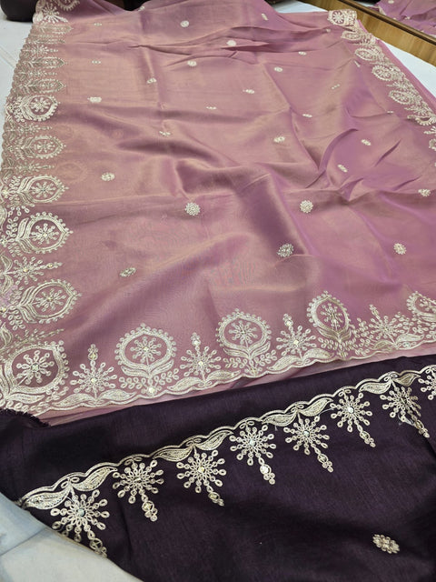 KcPc Beautiful Pure viscose tissue Designer With Codding Zari Pittan Work Saree AMT