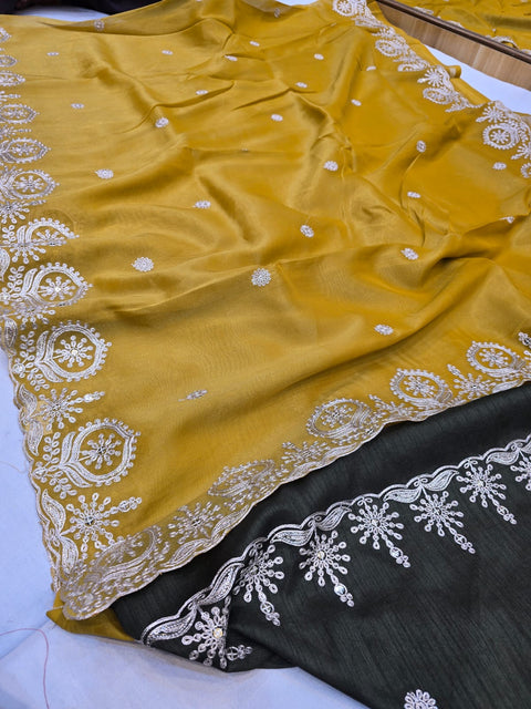 KcPc New Beautiful Pure viscose tissue Designer With Codding Zari Pittan Work Saree AMT