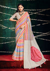 A multicolored cotton silk printed Bollywood saree with a traditional wear