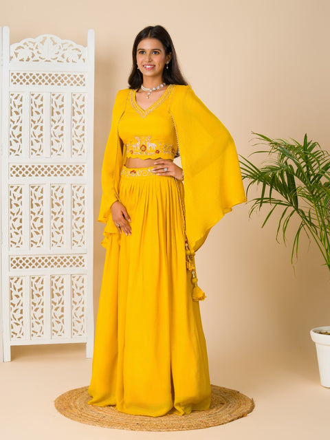 KcPc Latest Georgette Fabric Cutdana kashida work indo western Dress MUL