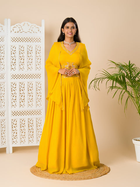 KcPc Latest Georgette Fabric Cutdana kashida work indo western Dress MUL