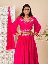 KcPc New Chinon Silk Bollywood White beads workindo western Dress MUL